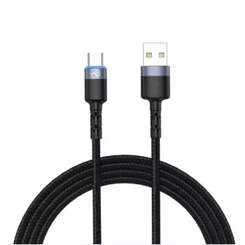 Datu kabelis Tellur USB uz Type-C LED neilona pinumā 1,2 m melns