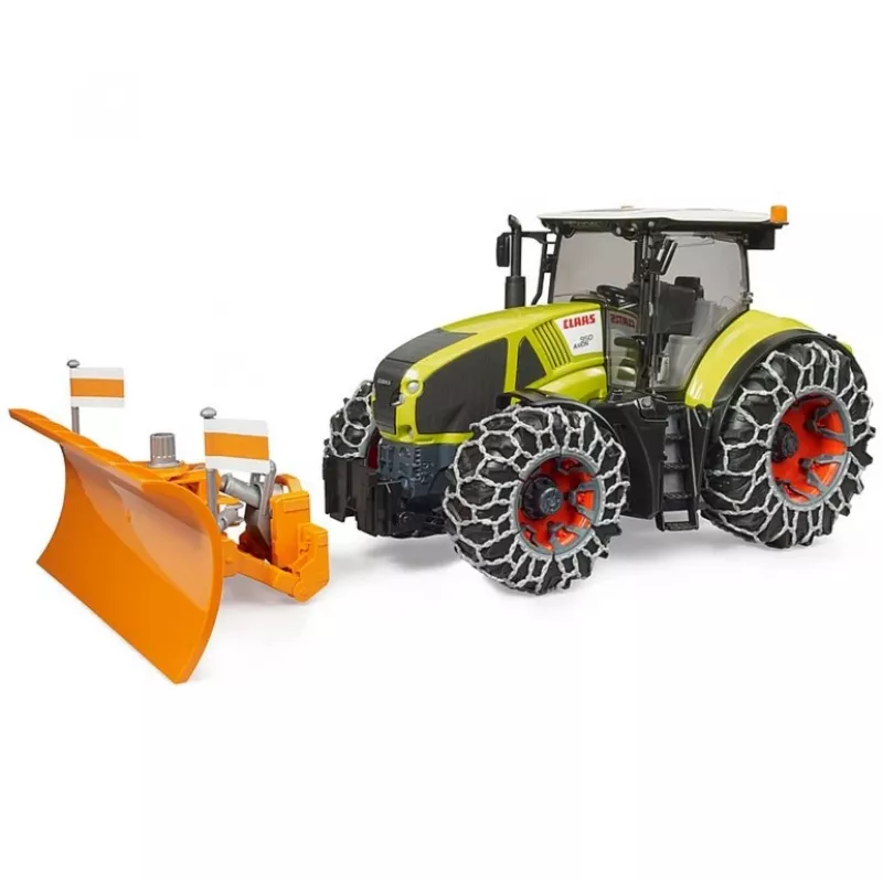 Rotaļu traktors BRUDER Claas Axion 950 ar sniega ķēdēm un sniega asmeni, mēroga modelis