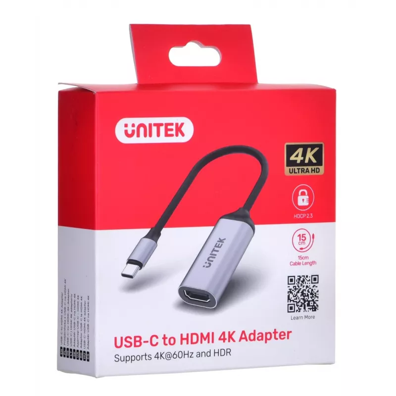 UNITEK V1420A Video kabeļa adapteris 0,15 m USB Type-C HDMI Pelēks