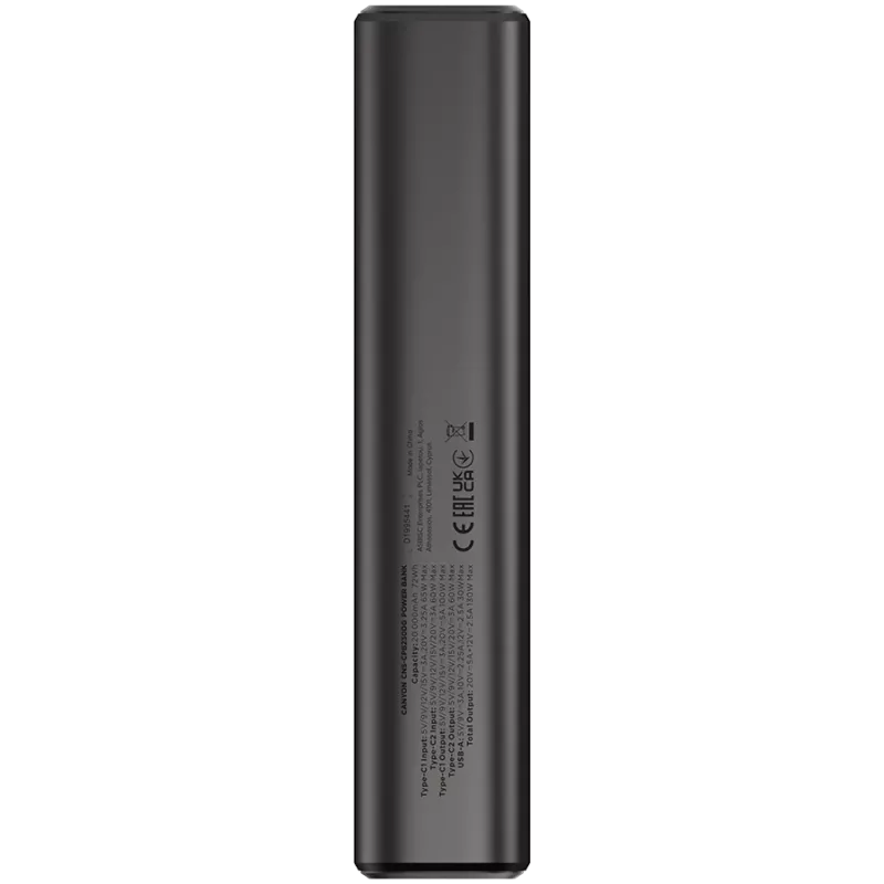 Canyon OnPower 230 TFT ārējais akumulators, 20000 mAh, PD 130 W, 2x USB-C + USB-A, metāla korpuss, tumši pelēks