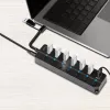 USB 3.2 Gen1 centrmezgls, 7 portu ar ieslēgšanas/izslēgšanas slēdzi, melns