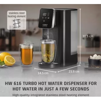 Caso Turbo karstā ūdens dozators | HW 616 | Ūdens dozators | 2600 W | 2.5 L | Plastmasa/Nerūsējošais tērauds | Melns/Nerūsējošais tērauds