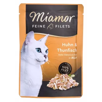 Miamor Fine Fillets in Jelly 100 g slapjā kaķu barība — zivs & vista, 100 g paciņa