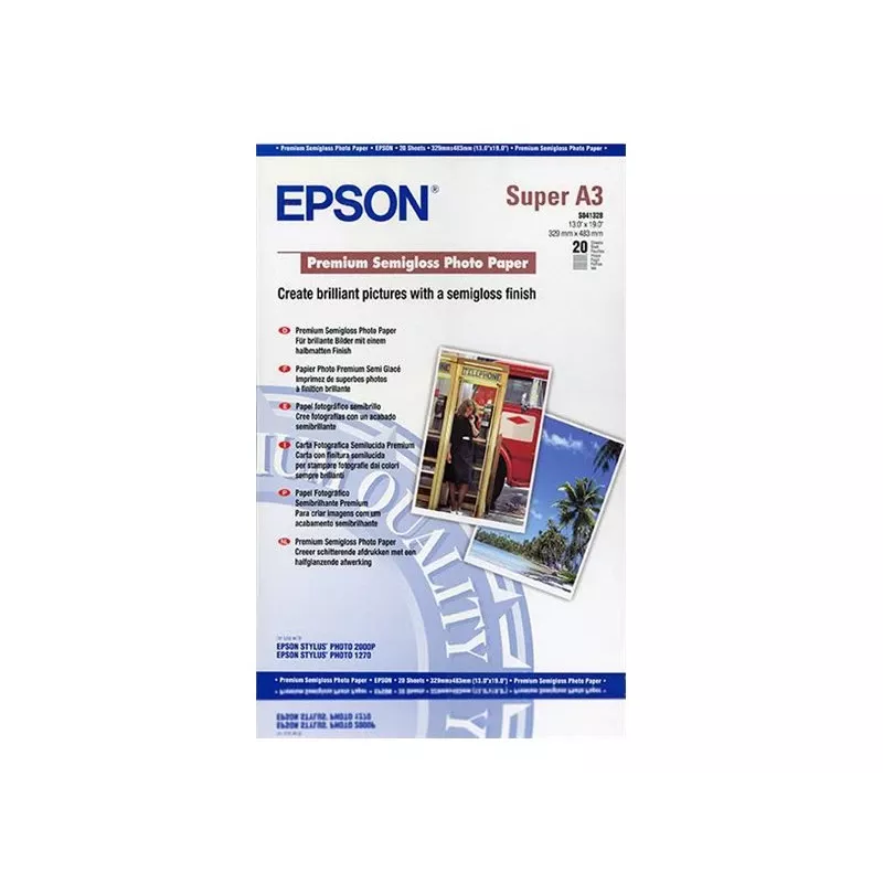 Epson Premium Semigloss Photo Paper, DIN A3+, 250g/m², 20 loksnes