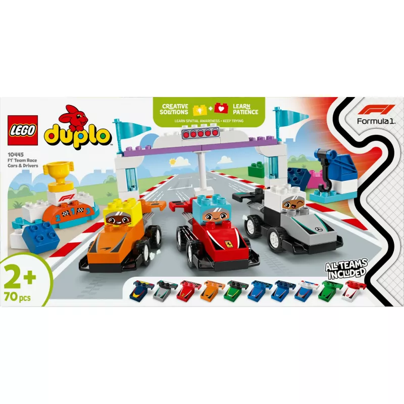 LEGO DUPLO 10445 F1 komandas sacīkšu mašīnas un piloti