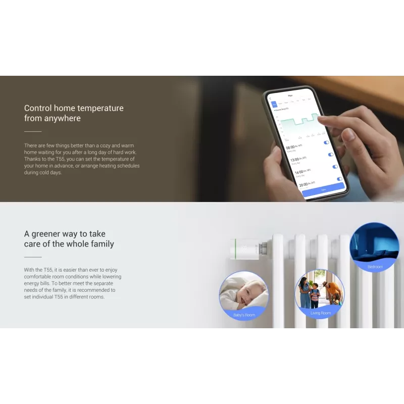 Iekštelpu rotējošs LED sensors EZVIZ T55 — balta plastmasa, AA baterija, Ø 5,5 cm, augstums 95 mm