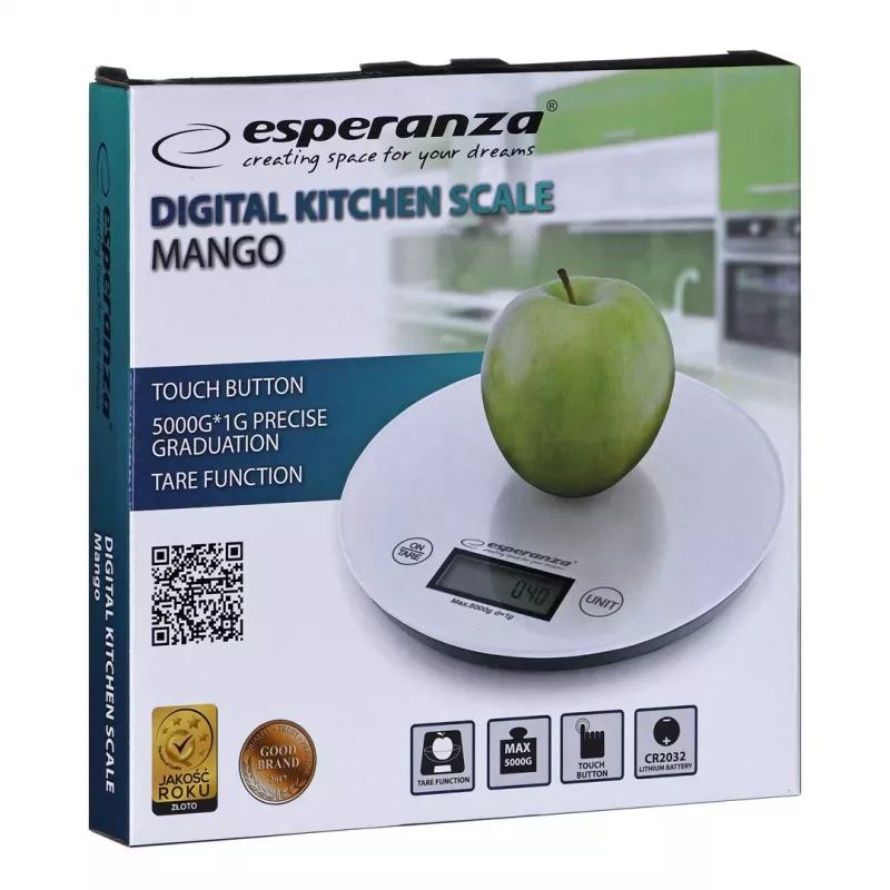 Elektroniskā virtuves svari ESPERANZA EKS003W, 5 kg ietilpība, 1 g precizitāte, rūdīts stikls, skārienvadība