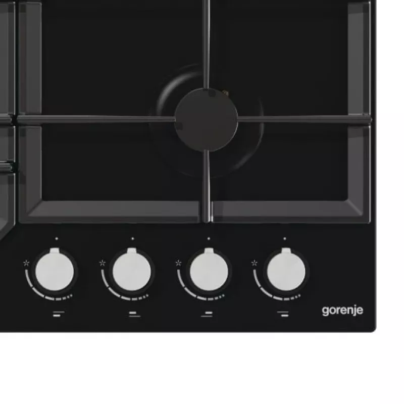 Gāzes plīts virsma Gorenje GT641KB, iebūvējama 60 cm, 4 gāzes zonas, rūdīts stikls, čuguna restes, grozāmie slēdži