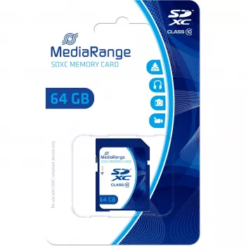 MediaRange - Flash Memory Card - 64GB - Class 10 - SDXC - Blue (MR965)