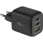 USB-C Ātrais lādētājs Nano, PD, GaN, 65 W, USB-C pīts kabelis (melns, 1x USB-A, 2x USB-C PD, Quick Charge 3.0, 1 metra kabelis)