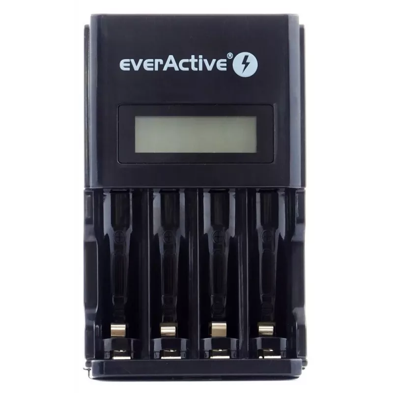 Baterijas lādētājs everActive NC450B — 4 šūnu AAA lādētājs, 110/230V maiņstrāva, melns