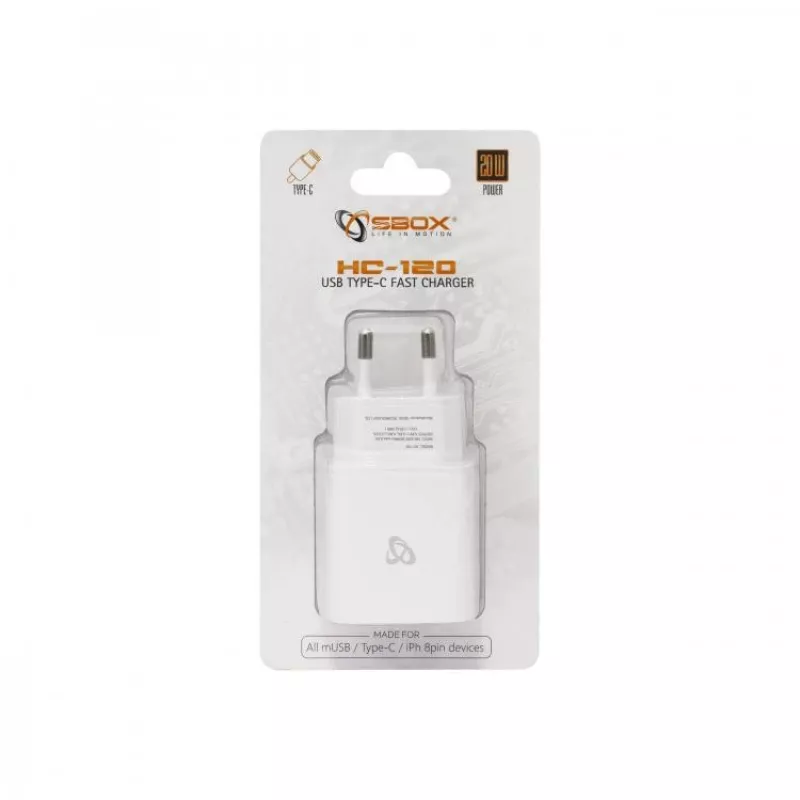 Sbox HC-120 USB Type-C mājas lādētājs balts