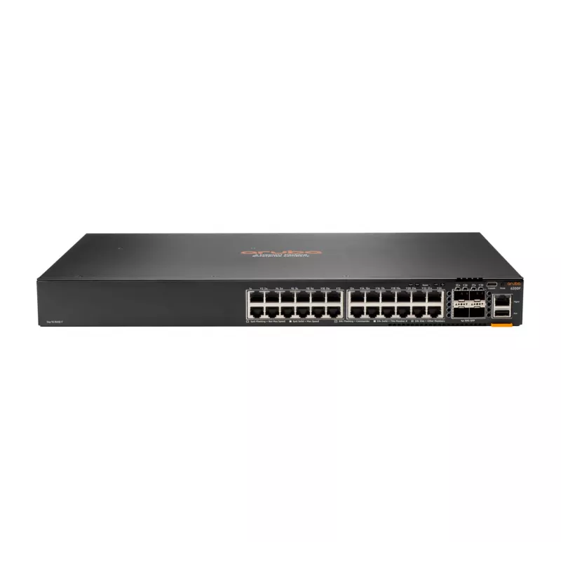 HPE - Aruba sērija - Aruba 6300F - slēdzis - L3 - pārvaldāms - 24 x 10/100/1000 + 4 x 1 Gigabitu / 10 Gigabitu / 25 Gigabitu / 50 Gigabitu SFP56 (augšupsaite / stekēšana) priekšā un sānā uz aizmuguri