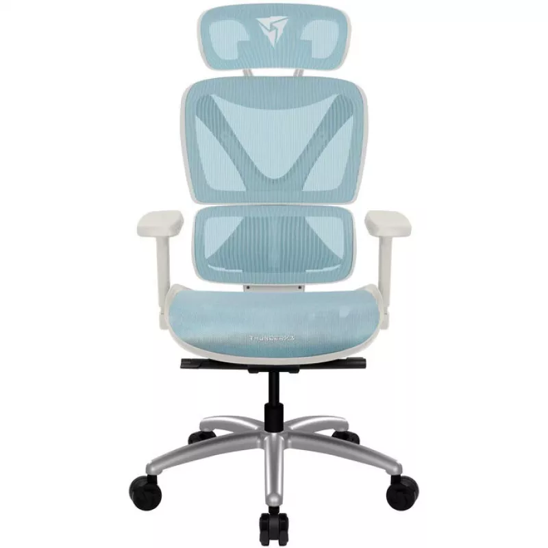 Ergonomiskais biroja krēsls thunder x3 TEGC-3073102.B1 — balta un zila apdare, regulējami roku balsti, augsta atzveltne