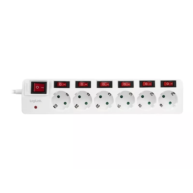 Elektrības pagarinātājs LogiLink LPS250 1,5 m 6 maiņstrāvas rozetes Iekštelpām Balts