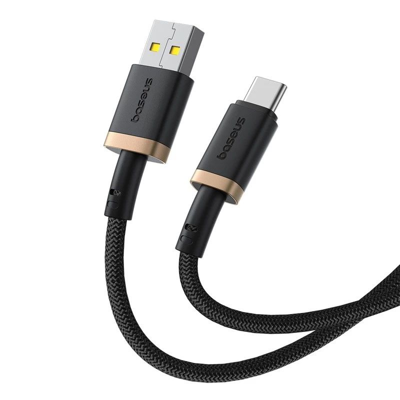 Baseus Dura USB Type A uz Type C 60 W ātrās uzlādes kabelis 2 m Melns, Zelts