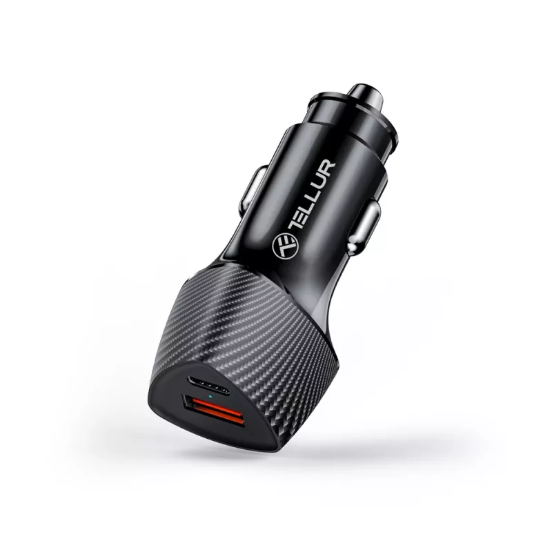 Auto lādētājs Tellur FCC10 38W 6A PD20W QC3.0 — USB-C un USB-A transportlīdzekļa strāvas adapteris