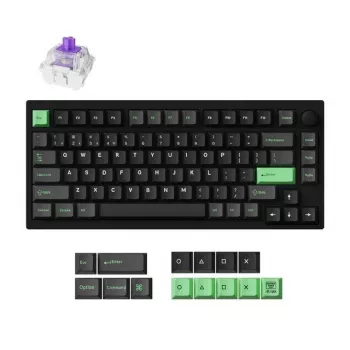 Mehāniskā tastatūra Keychron P1 H-M1Z 75% vadu un bezvadu USB, RF, Bluetooth 5.2, RGB apgaismojums, melna, akumulators līdz 100 stundām, USB-C