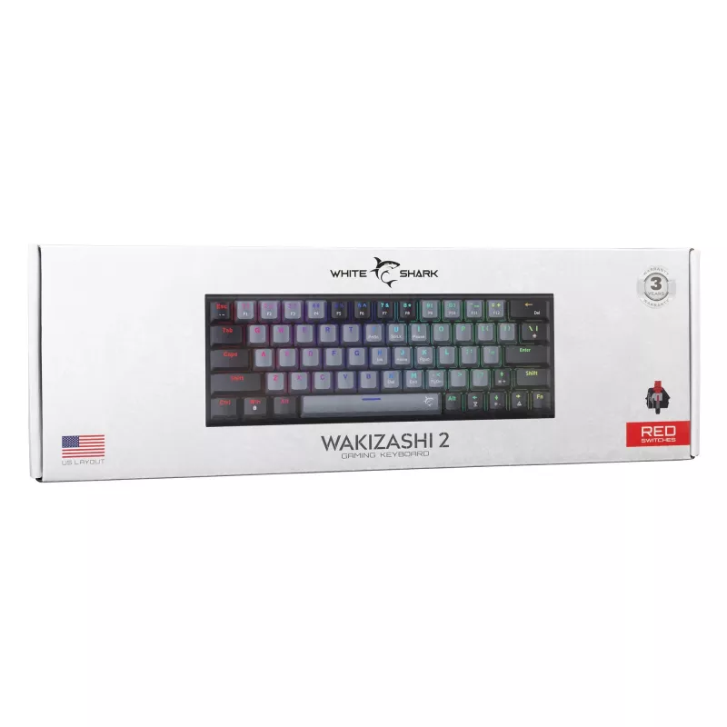 Mehāniskā spēļu tastatūra White Shark WAKIZASHI-2 US izkārtojums pelēki-melna ar sarkaniem slēdžiem