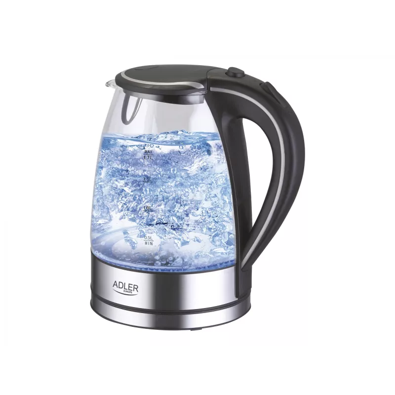 Adler AD 1225 elektriskā tējkanna 1,7 L Melna, Nerūsējošais tērauds, Caurspīdīga 2200 W