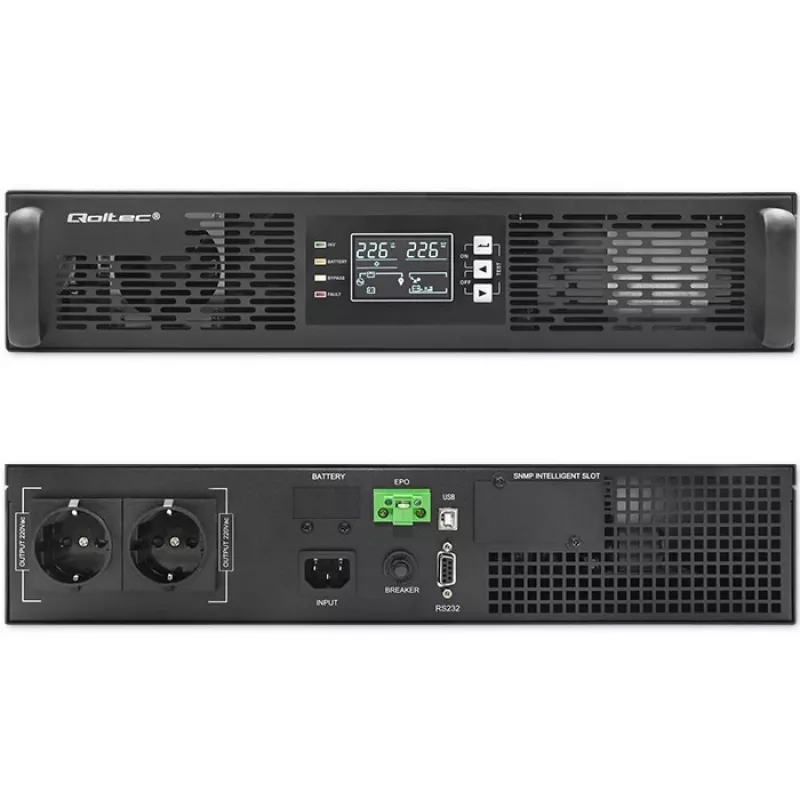 Qoltec 52285 nepārtrauktās barošanas avots (UPS) Dubultās pārveidošanas (Online) 1 kVA 1000 W 2 AC kontaktligzdas