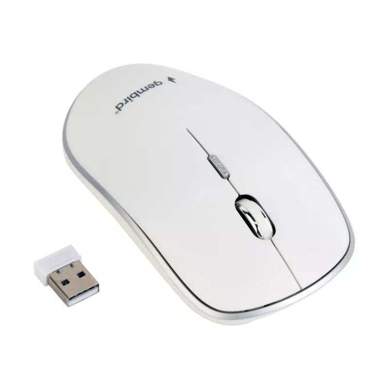 Bezvadu pele GEMBIRD MUSW-4B-01-W, piemērota abām rokām, optiskā 1600 DPI, 4 pogas, RF bezvadu, balta