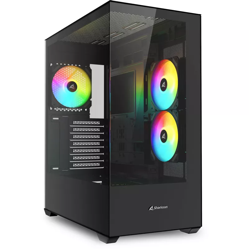 PC korpuss Sharkoon SK6 ARGB Tower ATX melns — mid-tower ATX, ARGB apgaismojums, rūdīta stikla sānu panelis