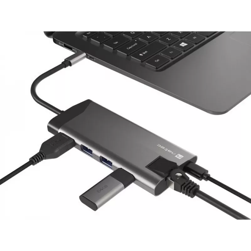 NATEC Fowler Plus USB Type-C Melns pelēka MicroSD SD Hub