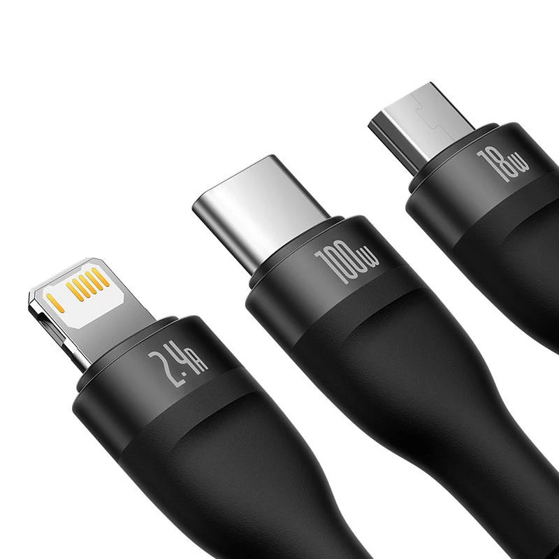 USB kabelis Baseus SUP0003351 1,2 m USB A – USB C/Micro USB-A/Lightning melns
