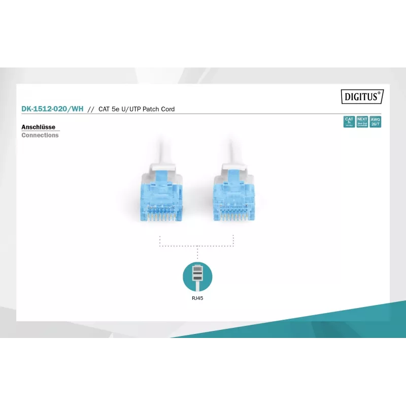 Tīkla kabelis Digitus CAT 5e U/UTP RJ-45 2m Balts