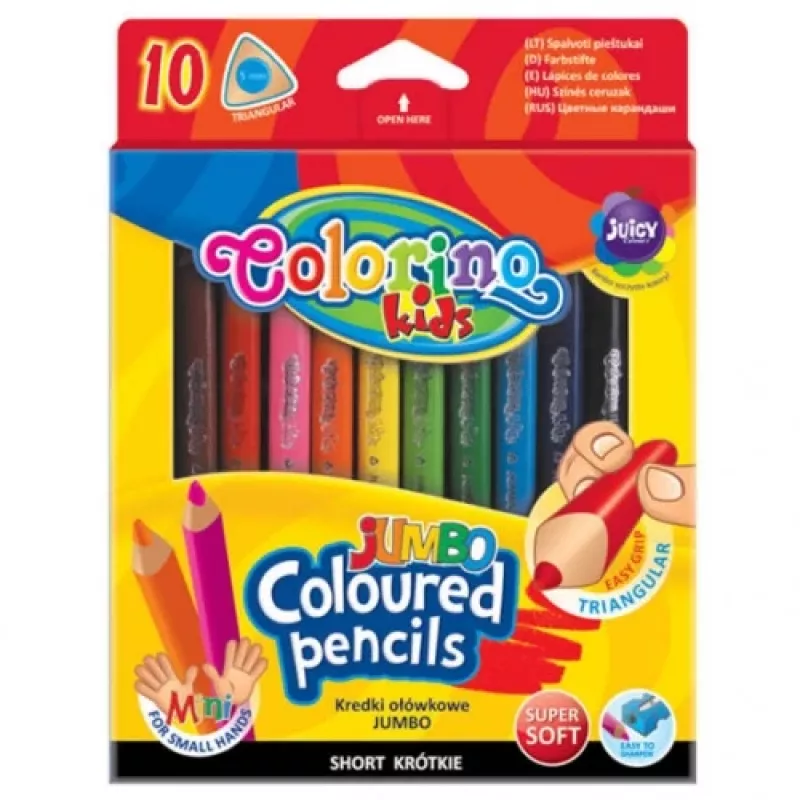 Krāsu zīmuļi colorino JUMBO trīsstūrveida — 10 krāsas, 8,9 cm