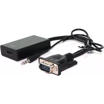 VĒRTĪBA - HDMI adapteris - HDMI / VGA / Audio - HDMI (W) uz HD-15, stereo mini ligzda (M) - 15 cm - Melns (12.99.3117)