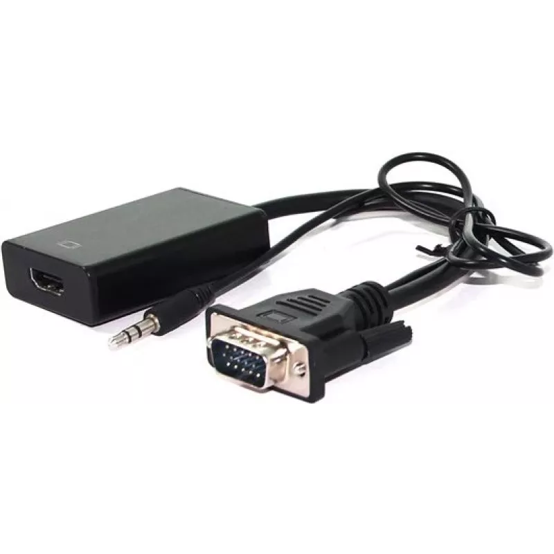 VĒRTĪBA - HDMI adapteris - HDMI / VGA / Audio - HDMI (W) uz HD-15, stereo mini ligzda (M) - 15 cm - Melns (12.99.3117)