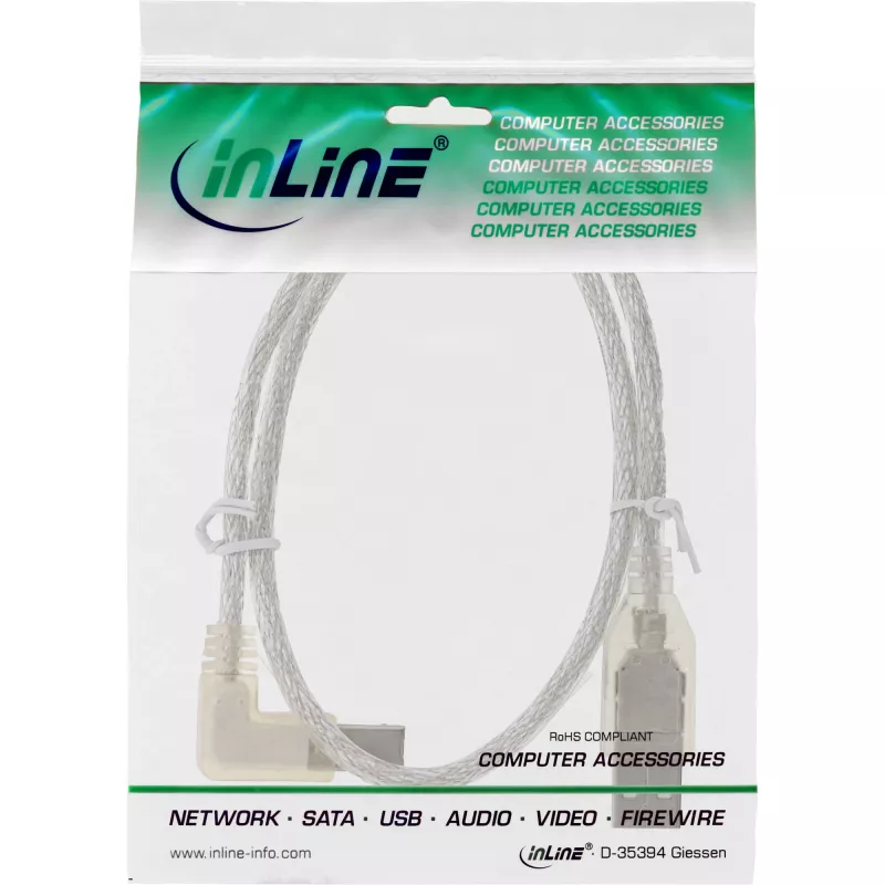 Microconnect USBAB5ANGLED-L USB kabelis USB 2.0 5 m USB A USB B Balts