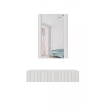 Tualetes galdiņš ar spoguli cama meble PAFOS 80×41,6×100 cm, balts matēts, MDF rāmis, 1 atvilktne