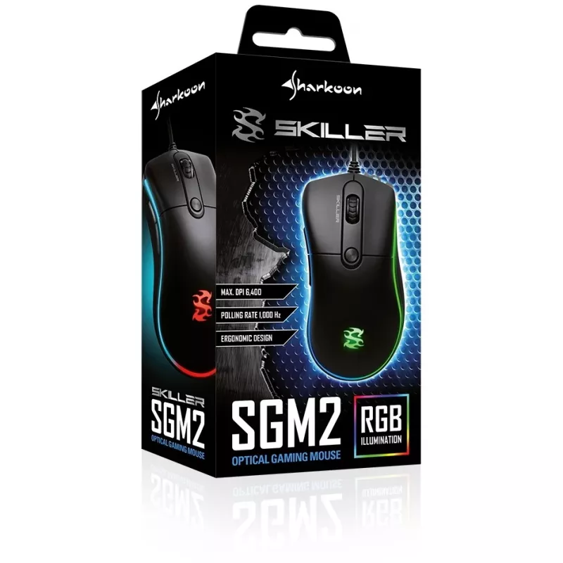 Sharkoon Skiller SGM2 spēļu pele, vada, ergonomiska, optiska, 6 pogas, melna