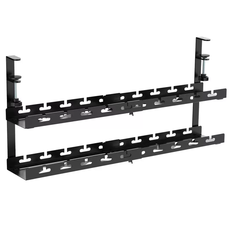 Galda kabeļu organizators MACLEAN MC-102 — 2 līmeņu paplāte zem galda, maks. slodze 5 kg, maks. garums 728 mm, melns