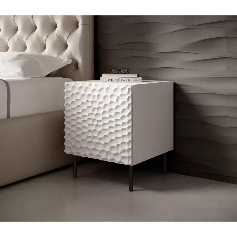 Naktsgaldiņu komplekts Cama Meble HOLE — 2 gab., 44×40,5×53,5 cm, balts matēts, MDF/skaidu plātne, 16 mm rāmis