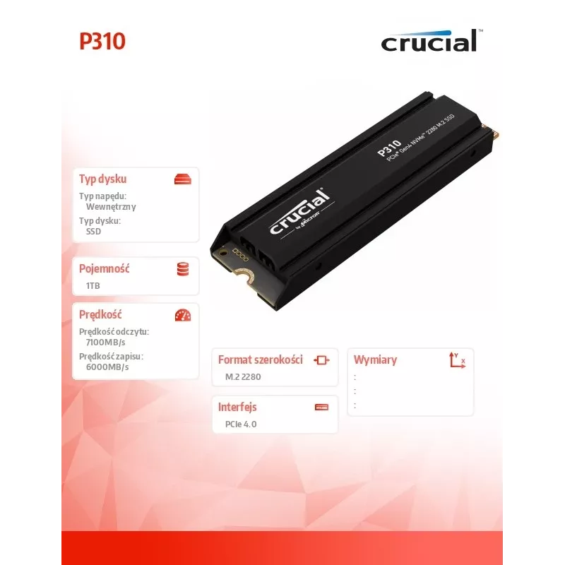 SSD disks Crucial 1 TB M.2 PCI Express 4.0 NVMe P310