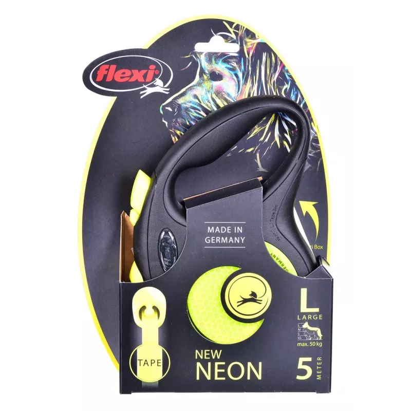 FLEXI jauna Neon L - izvelkamā pavada - 5 m