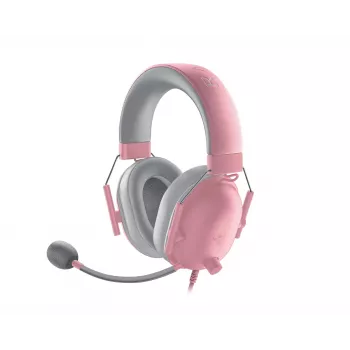 Austiņu komplekts Razer Melnsshark V2 X vadu binaurālas spēļu austiņas, 3,5 mm, virtuālā 7.1, 32 Ω, putuplasta ausu spilventiņi, rozā