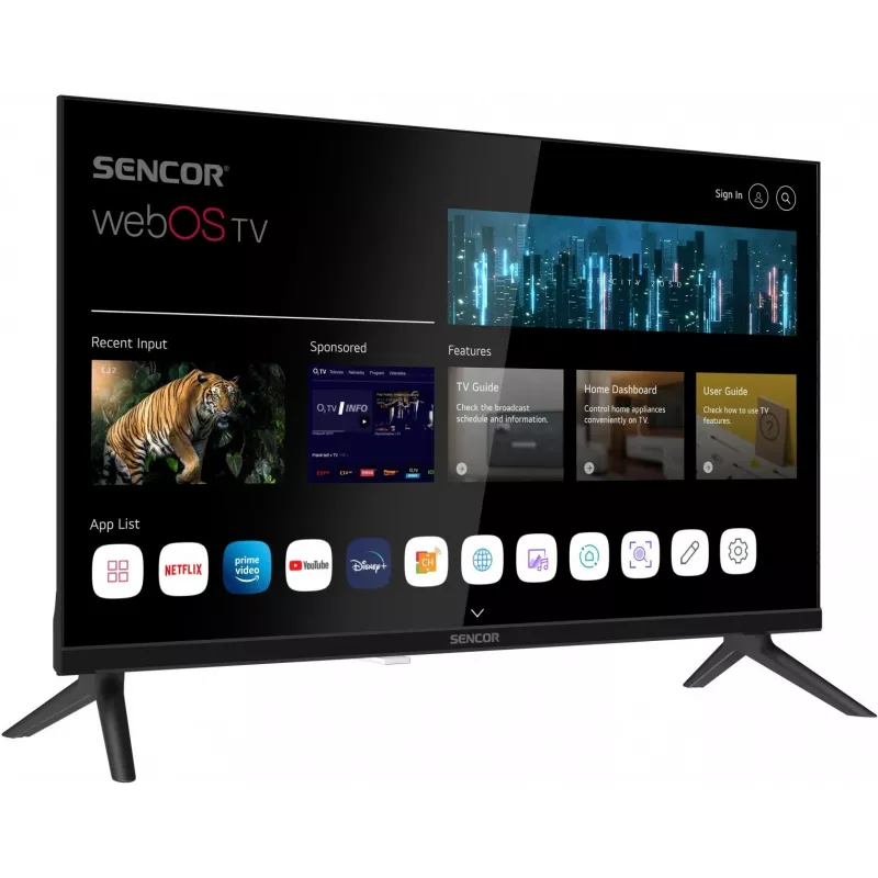 24 collu SENCOR SLE 24S803B HD Ready SMART televizors ar webOS, Wi‑Fi, Bluetooth, DVB-T2/C/S2, 1366×768