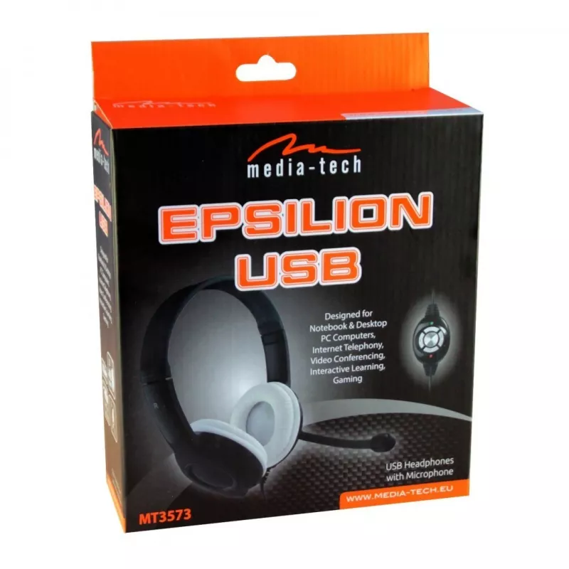 Austiņas MEDIA-TECH MT3573 vadu binaural salokāmas ar mikrofona sviru, 1,9 m kabelis, USB, melnas