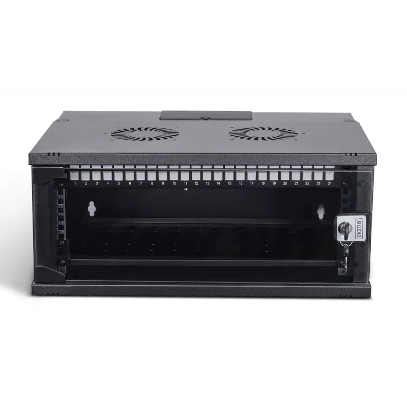 Pie sienas stiprināms korpusa skapis DIGITUS SOHO Pro DN-49201-SET — 19 collu 4U, 540x400 mm, IP20, atslēgas slēdzene