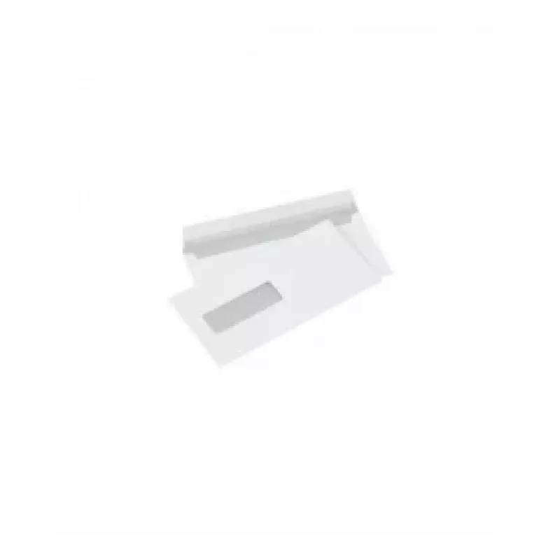 Aploksne ar lodziņu (30x90 mm) pa kreisi, vidū, E65 (DL), 110x220 mm, 80 g, balta, kastē 1000 gab.