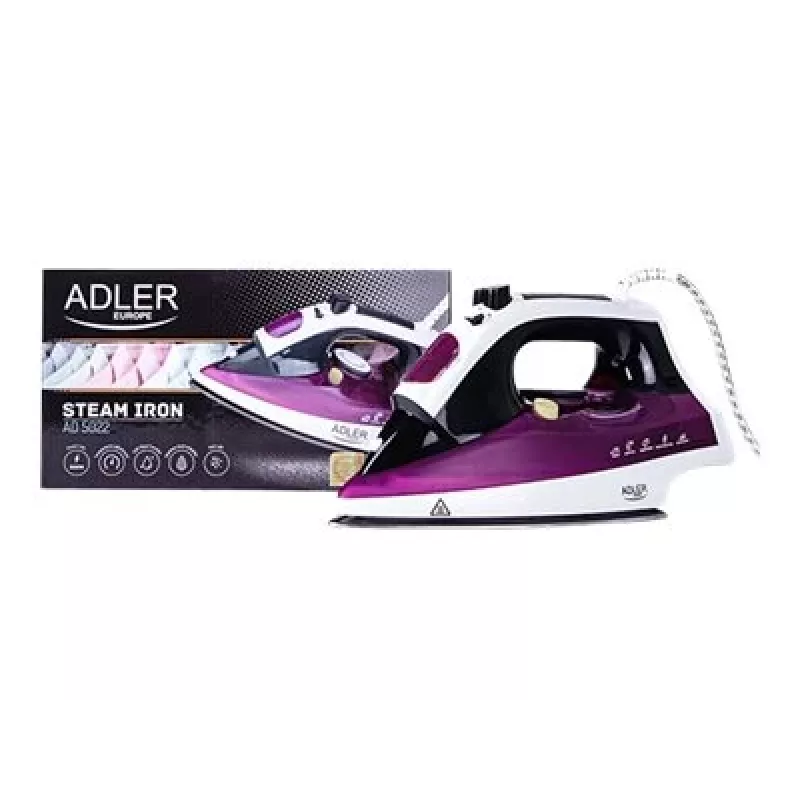 Adler AD 5022 sausais un tvaika gludeklis ar keramikas zoli, violets, 2200 W