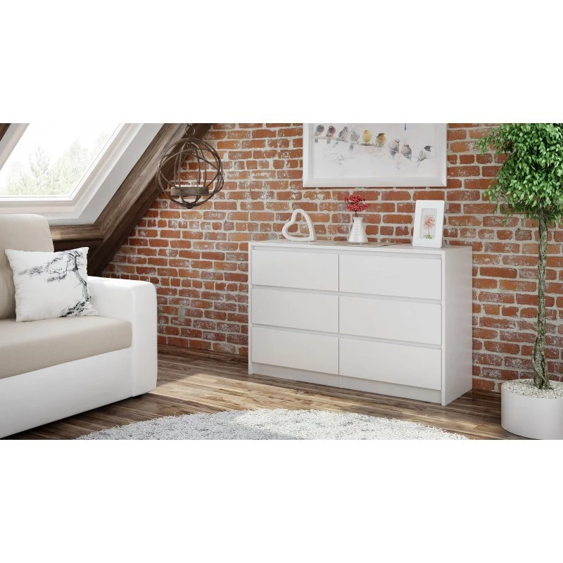 Kumode top e shop K120 BIEL 2X3, 6 atvilktnes, balta, 750×400×1200 mm, skaidu plātne