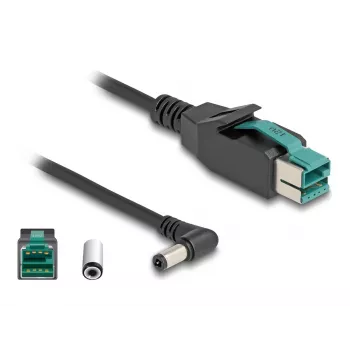 DeLOCK PoweredUSB kabelis, vīr. 12 V uz DC 5,5 x 2,5 mm, vīr., leņķveida, 1 m