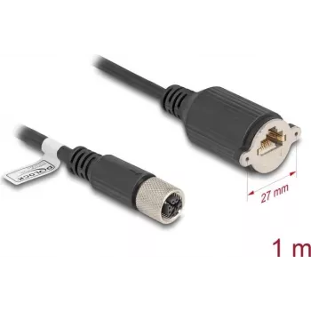 Tīkla kabelis DeLOCK M12 kabelis X-kodēts 8 kontaktu ligzda uz RJ45 ligzdu Cat.6A 1 m melns