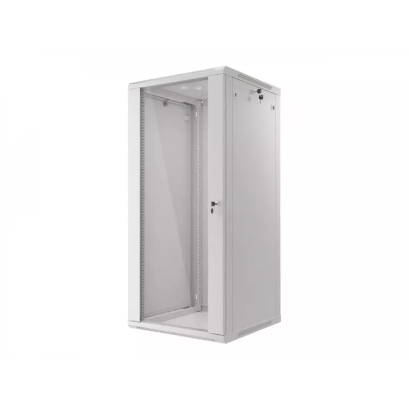 Lanberg pie sienas stiprināms montāžas statīva skapis 19 inch 27U 600x600 mm pelēks (stikla durvis)